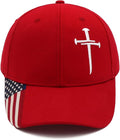 Jesus 3 Nail Cross Adjustable Baseball Cap with American Flag Hats for Men and Women Christian Gifts