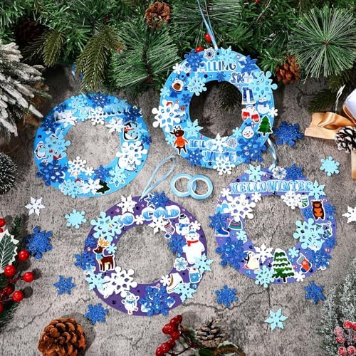 Hollowfly 48 Sets Winter Snowflake Wreath Craft Kits