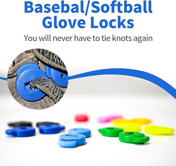 Baseball Glove Locks – 18 Pack Lace Locks for Baseball & Softball – 9 Assorted Colors (2 Each) – Glove Lock Clips for Glove Repair and Secure Fit - Youth & Adult Players