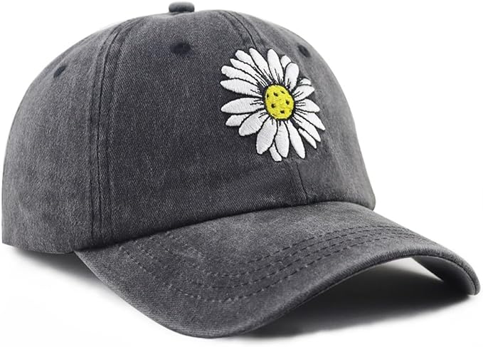 Pickleball Hat for Women, Adjustable Cotton Embroidered Daisy Pickle Ball Baseball Cap