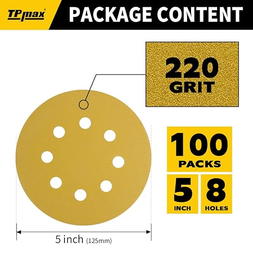 100PCS 5 Inch 220 Grit 125mm 8 Hole Sanding Discs Sandpaper - Image 2
