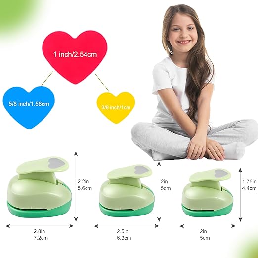 UCEC Heart Cutter 3 Pcs 1+5/8+3/8 Inch Hole Punch Heart Shapes Craft Punch - Image 2