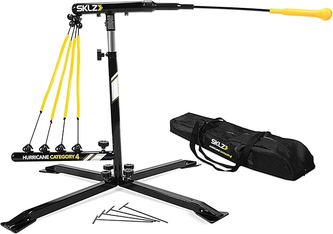 SKLZ Hurricane Baseball and Softball Swing Trainer, Adjustable Power Band System with Anti-Dent Ball Head, Height 23 to 38 Inches, Solo Hitting Practice for Youth Ages 14 and Under