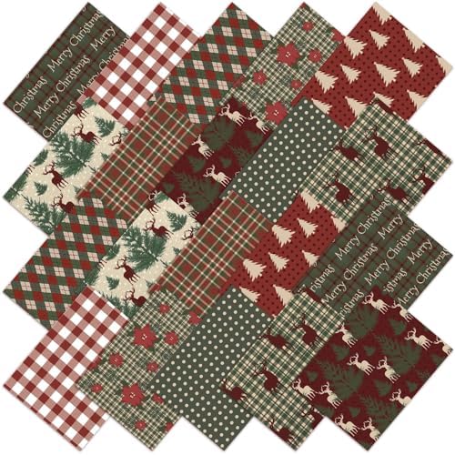 Hahafelt 10 Pcs 18"x22" Christmas Woodland Fat Quarters Plaid Fabric Bundle