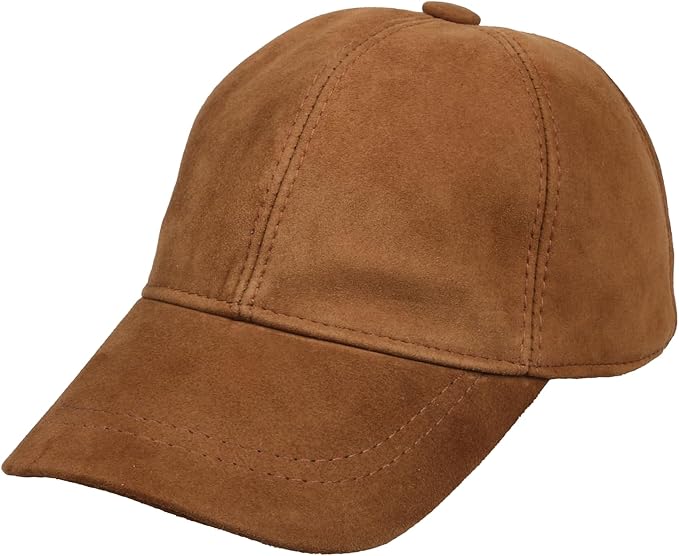 Suede Leather Baseball Cap – Unstructured 6 Panel Adjustable Strapback Hat for Men & Women