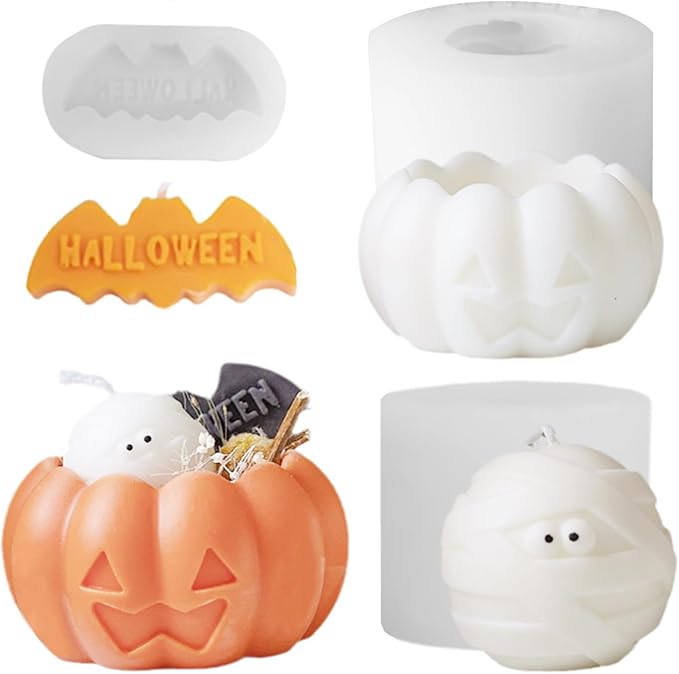 3 Pcs Halloween Candle Silicone Molds Set, DIY Letter Bat, Mummy Ball and 3D by TOPYS