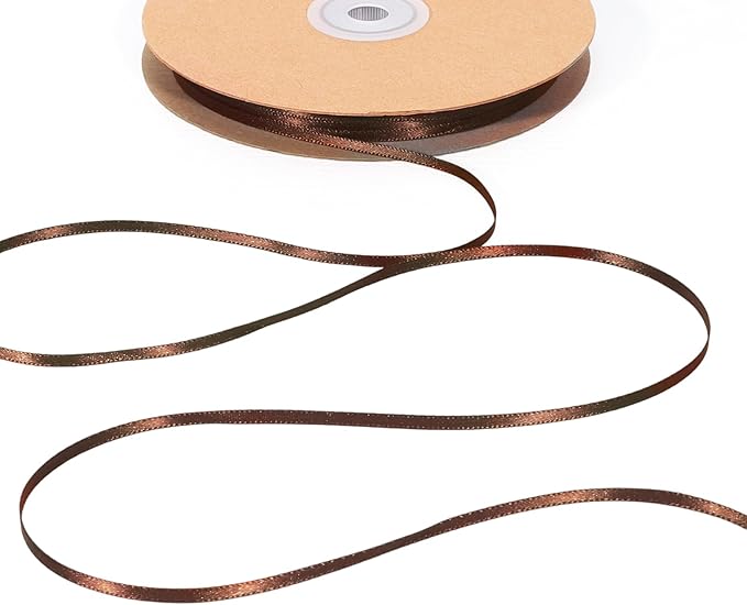 LaRibbons Brown Satin Ribbon 1/8 Inch 100 Yards Thin Luxury Double Faced Firar by LaRibbons