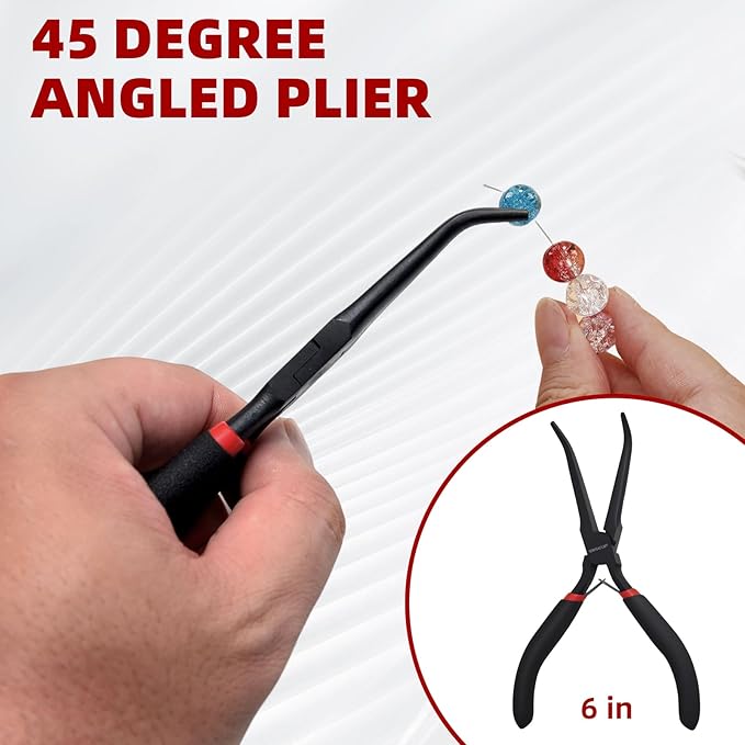 WISEUP 6" Mini Needle Nose Pliers Set，2-Piece Small Long Reach Bent Needle Nose - Image 6
