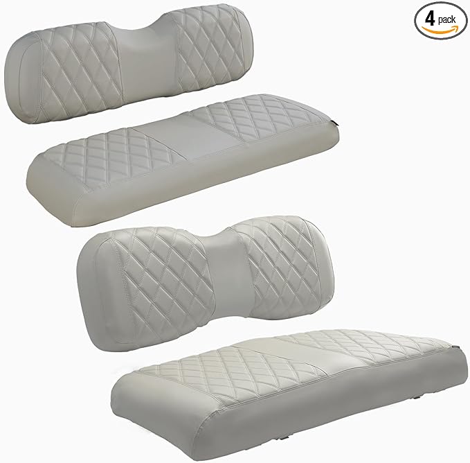 NOKINS 4PCS Golf Cart Diamond Seat Covers Kit,Front and Rear Seat Covers for Club Car Precedent/EZGO TXT/Yamaha Original Regular Seat Cushion (Oysters Grey, Fit Yamaha Drive/Drive 2)