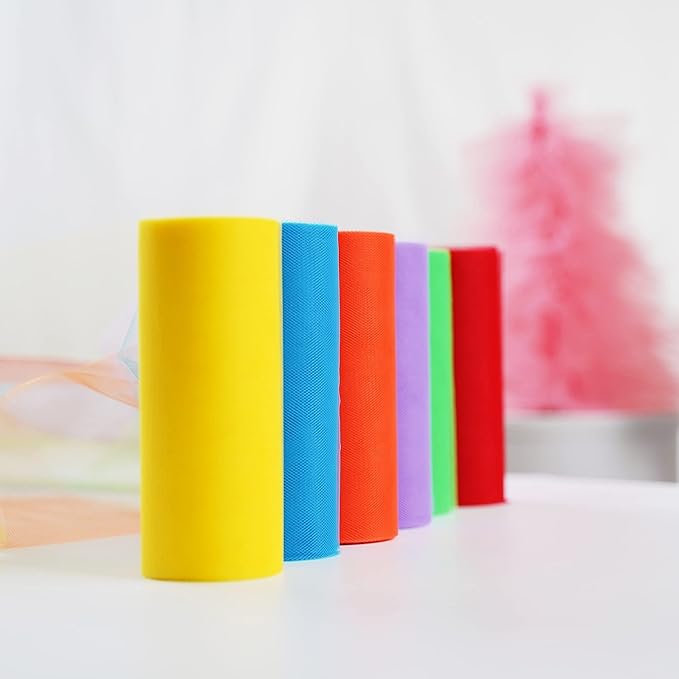 MEEDEE Rainbow Tulle Ribbon 6 Colors Roll Tulle Fabric Rainbow Spool Ribbon - Image 5