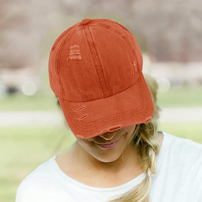 Womens Criss Cross Ponytail Baseball Cap Distressed Ponytail Hat High Messy Bun Trucker Ponycap for Outdoor Sports
