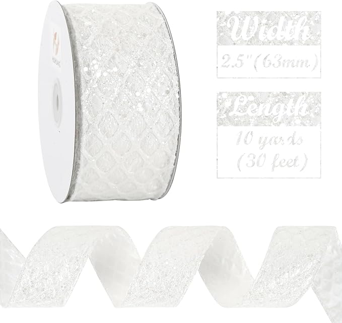 HUIHUANG White Glitter Wired Ribbon - Image 3