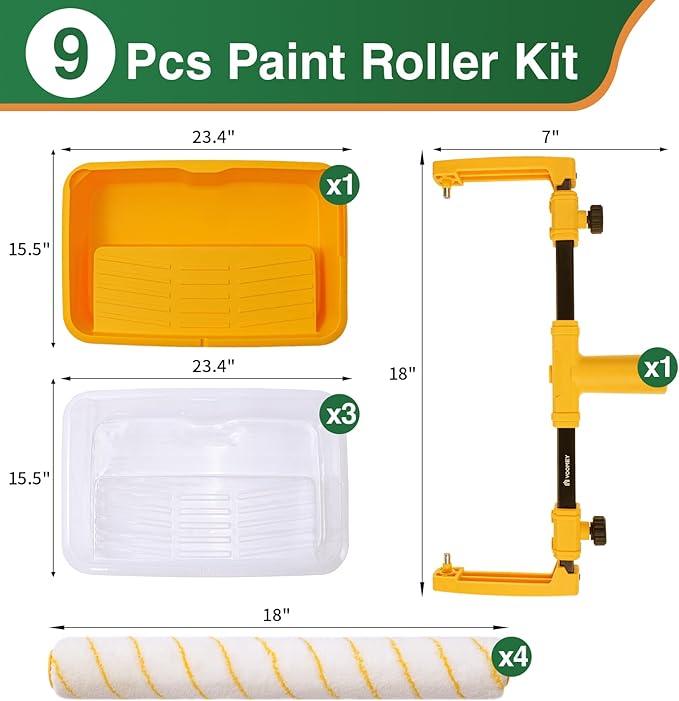 Voomey 18" Paint Roller kit，9 Piece 18 inch Paint Roller，18 Paint Roller Tray - Image 6
