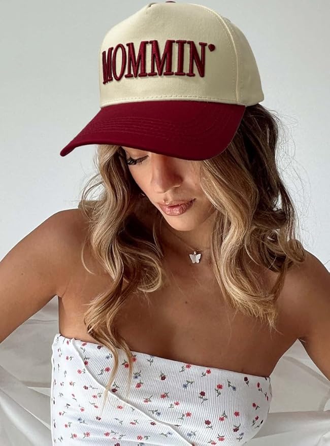 Womens Baseball Caps Casual Mommin Embroidery Letters Trucker Hat Adjustable Ponytail Baseball Hat for Streetwear