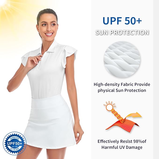 Soneven Womens Petal Sleeve Golf Shirts Moisture Wicking Lady Golf Apparel Print Tennis Sport T Shirt