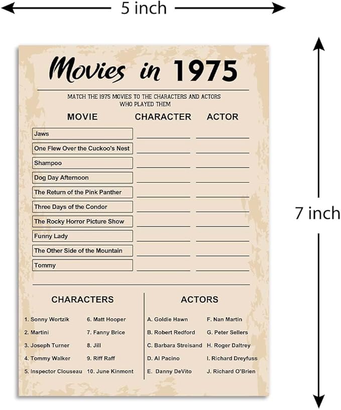 50th Birthday Party Games, Movie in 1975 Games, Birthday Party Supplies - Image 2