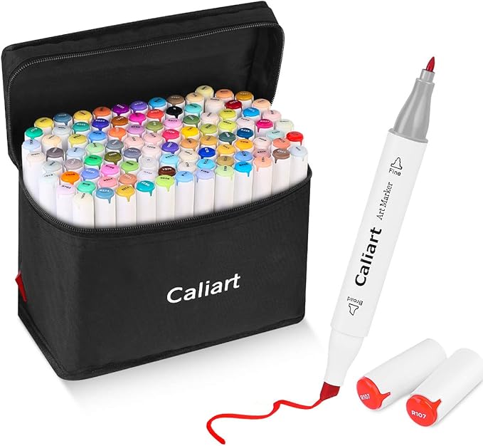 Caliart Markers, 100 Colors Dual Tip Art Markers Sketch Pens Permanent Alcohol by Caliart