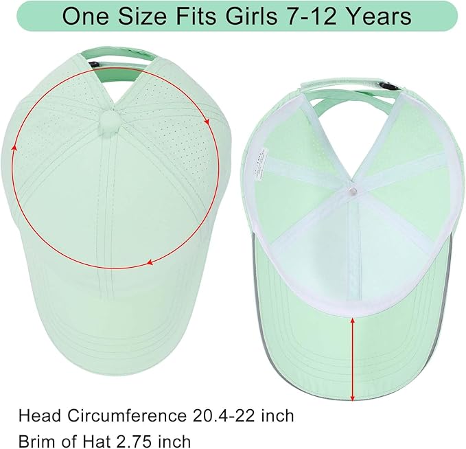 Girls Criss Cross Ponytail Hat Mesh Baseball Cap Kids Quick Dry Ponycap Hats Outdoor Summer Sports Hat Age 7-12