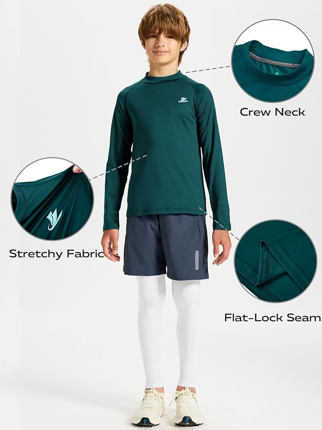 DEVOROPA Youth Boys Compression Thermal Shirt Long Sleeve Kids Fleece Baselayer Soccer Baseball Undershirt Slim/Regular/Husky