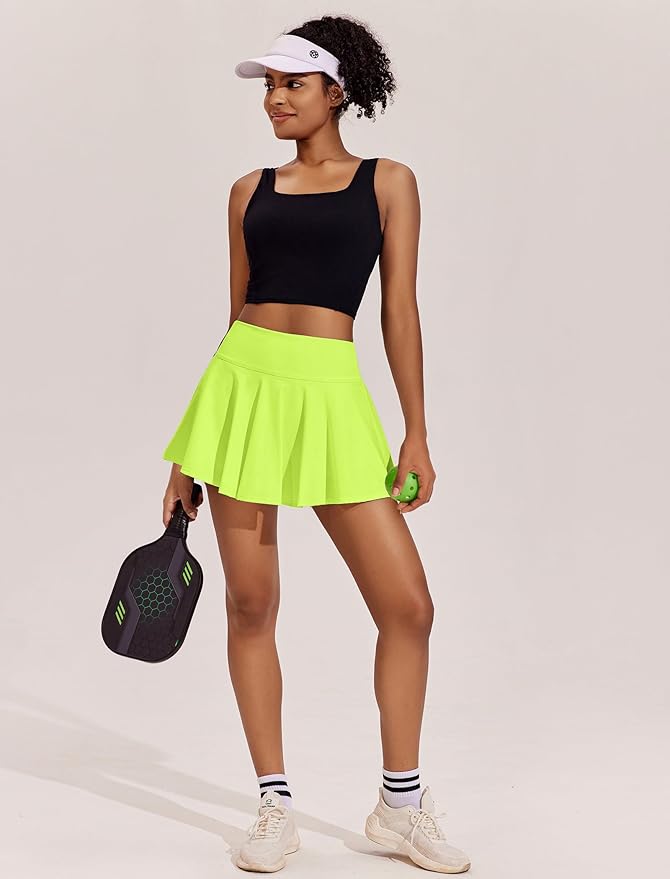 PINSPARK Womens Tennis Skirt Pleated Athletic Skirts with Pockets Shorts High Waisted Golf Skort for Workout Pickleball