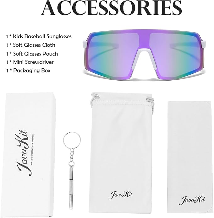 JOVAKIT Kids Baseball Sunglasses for Boys Girls Age 3-13, Youth Baseball Sun Glasses UV400 Sports Cycling Shades