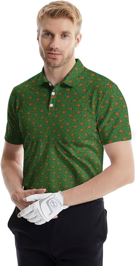 HUURAY Funny Golf Polos for Men Funny Print Short Sleeve Shirts Quick Dry Polo Shirts Hawaiian Shirt Performance Golf Outfits