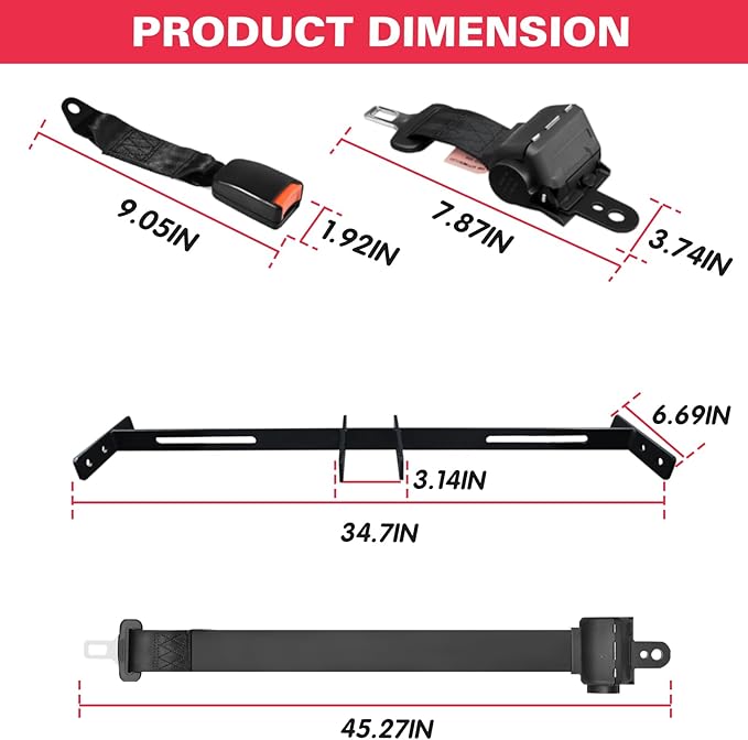 Golf Cart Seat Belts 4 Passenger For Club Car EZGO Yamaha, Seat Belt For Golf Cart Fits Front Rear Seat with Bracket (NOT FIT 2 Passenger Club Car Precedent Yamaha G29 Drive EZGO RXV)