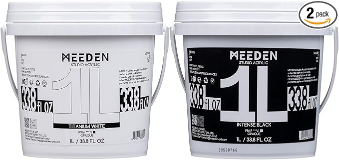 MEEDEN Black and White Acrylic Paint: 1L /33.8oz Gloss Titanium White and Mars by MEEDEN