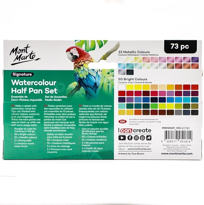 Mont Marte Watercolor Set Full Pan Signature 73pcs, Including 50 Bright and 22 - Image 8