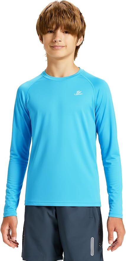 DEVOROPA Youth Boys Compression Shirt Long/Short Sleeve Football Baseball Undershirt Quick Dry Kids Sports Baselayer Crewneck