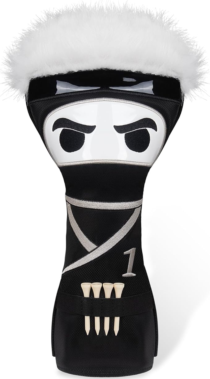 mytag Ninja Golf Club Covers for Woods and Driver, Golf Driver Cover 3 Wood Headcover Hybrid Headcover with Golf Tee Holder, Embossed Synthetic Leather