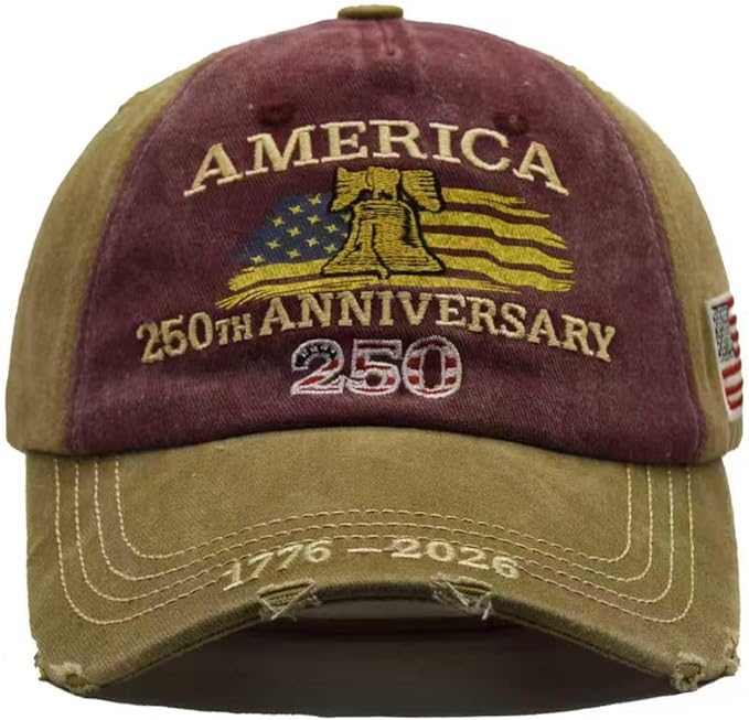 USA 250th Anniversary Hat, Adjustable 250th Anniversary Printed Patriotic Baseball Caps, Tribute Retro Washed Hat