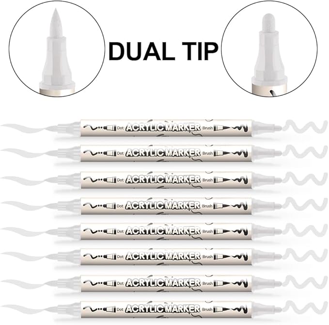 TRANSON 8 Pack White Brush and Bold Dual-tip Acrylic Paint Marker - Image 4