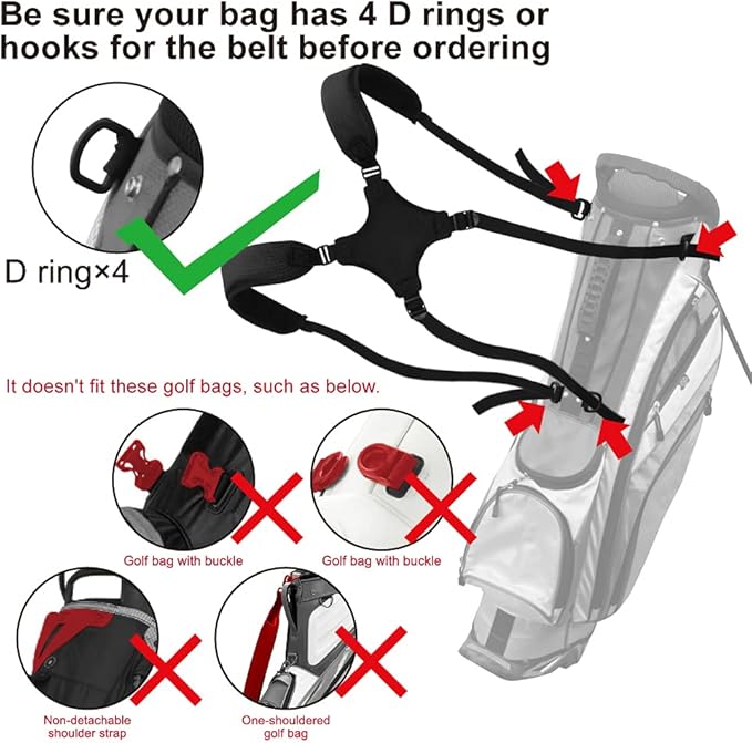 Golf Bag Strap Replacement Comfort Double Shoulder Adjustable Strap Padded Golf Carrying Bag Strap