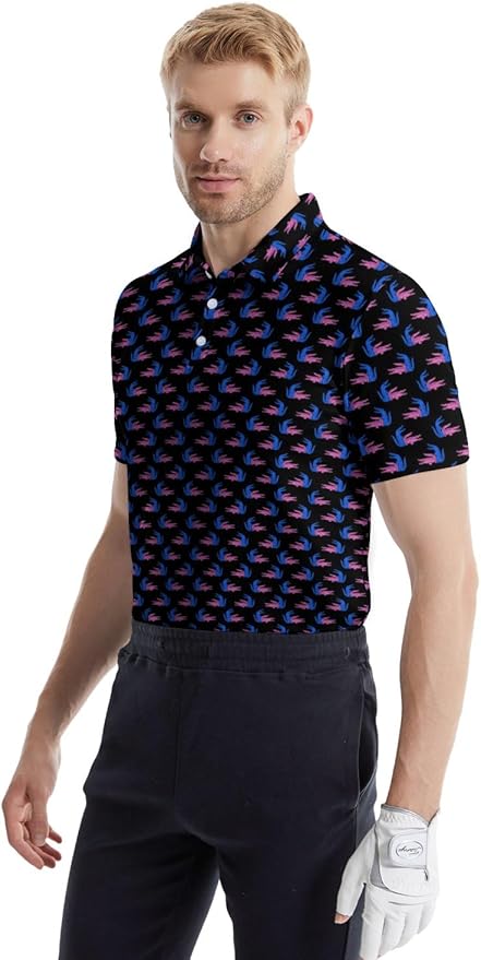 HUURAY Funny Golf Polos for Men Funny Print Short Sleeve Shirts Quick Dry Polo Shirts Hawaiian Shirt Performance Golf Outfits