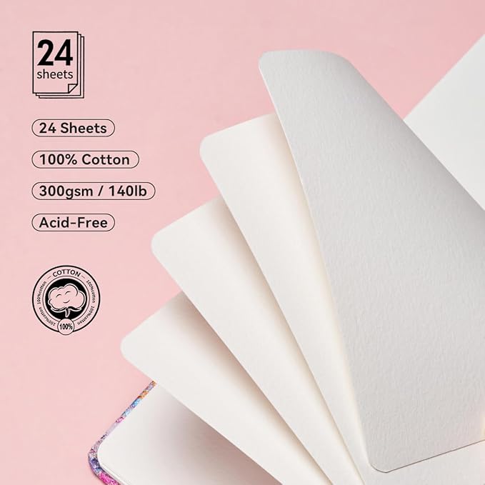 Lightwish Square Watercolor Journal, 100% Cotton, 300gsm/140lb, 24 Sheets Cold - Image 2