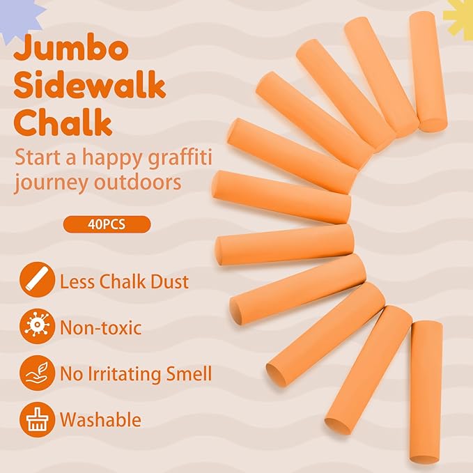 Fulmoon 40 Pcs Jumbo Sidewalk Chalk - Image 4