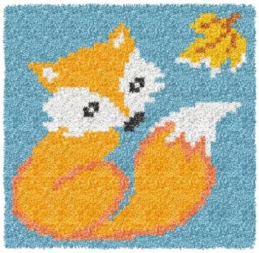 YOOTOM Latch Hook Rug Kits for Adults,DIY Embroidery Crochet Hook Mini Rug Tapestry Set with Color Pre-Printed Canvas,Home Decor Festival Gift Fox 12x12inch