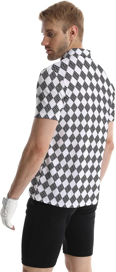 HUURAY Funny Golf Polos for Men Funny Print Short Sleeve Shirts Quick Dry Polo Shirts Hawaiian Shirt Performance Golf Outfits