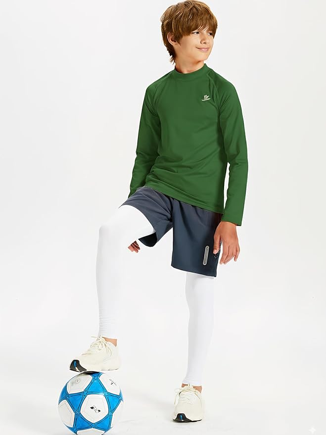 DEVOROPA Youth Boys Compression Thermal Shirt Long Sleeve Kids Fleece Baselayer Soccer Baseball Undershirt Slim/Regular/Husky