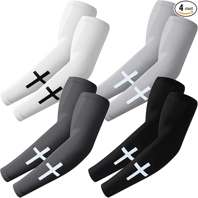 Shyyween 4 Pairs Faith Cross Arm Sleeve for Adult Men Religious Compression Arm Sleeves for Basketball Baseball Football