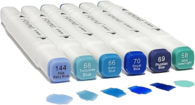 6Pcs Blue Colors Sea Ocean Sky Alcohol Markers Set, Dual Tips Art Markers Clear by Arhomet