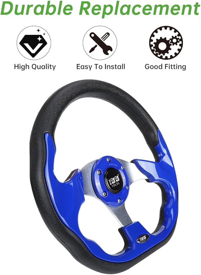 10L0L Golf Cart Steering Wheel, Universal Design Fit for Yamaha, EZGO RXV & TXT, Club Car DS, Club Car Precedent Tempo, Most Golf Cart(Blue)
