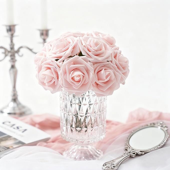 Artificial Flowers Foam Fake Roses 25pcs Light Pink Roses - Image 5