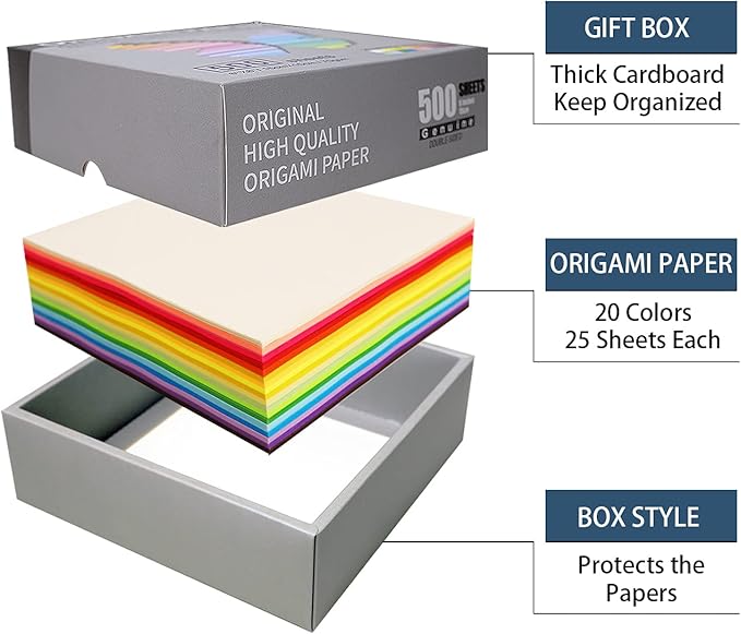 Origami Paper 500 Sheets, 20 Vivid Colors, Double Sided Colors Make Colorful - Image 5