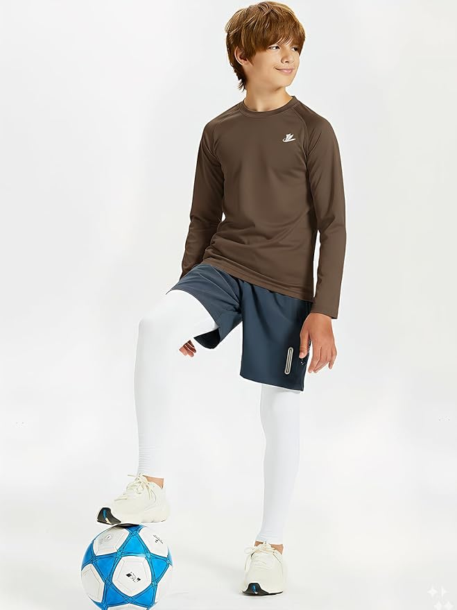 DEVOROPA Youth Boys Compression Thermal Shirt Long Sleeve Kids Fleece Baselayer Soccer Baseball Undershirt Slim/Regular/Husky