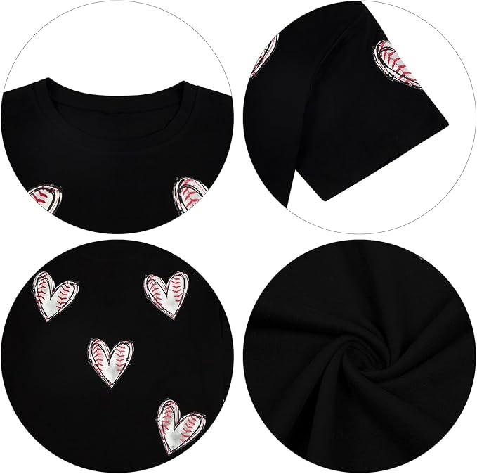 MOUSYA Baseball Shirts Women Oversized Baseball Mom Tshirt Baseball Heart Graphic Tee