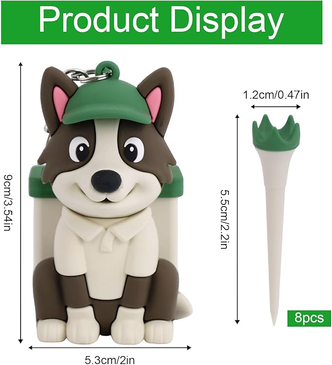 Penitue Dog Caddy Golf Tee Holder Bag Accessories, Including 8 Golf Ball Tees Creative Cute Puppy Holder Set for Women Men Golfers Attaching to Backpack Shoulder Bag Belt