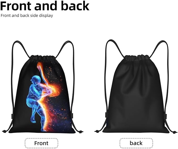 Sports-Themed Drawstring Bags with a Playing Baseball Man Pattern, Kids Drawstring Backpack Casual Knapsack for Boys Girls Adults Women Men, Black Rucksack Bags for Gym Travel Swimming Yoga, Medium