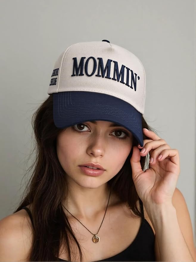 Women’s Mommin Trucker Hat – Vintage Two-Tone Ponytail Baseball Cap, Embroidered Adjustable Hat, Great Gift for Mom & Women